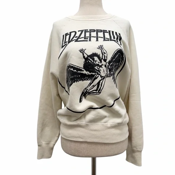 MadeWorn Led Zeppelin Faded Crew Ivory Sweatshirt Size Small